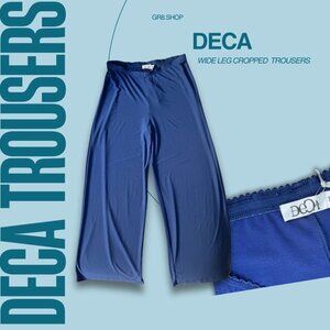 NWT DECA Wide Leg Cropped Trousers Elastic Waist Comfortable Fit Women's Pants